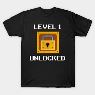 Level 1 Unlocked 1st Birthday Boy Gamer Gift Pixel Art T-Shirt